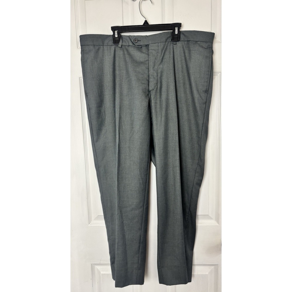 Pronto Uomo Dress Pants Mens 38x27 Gray Poly Blend Flat Front‎ Office Preppy